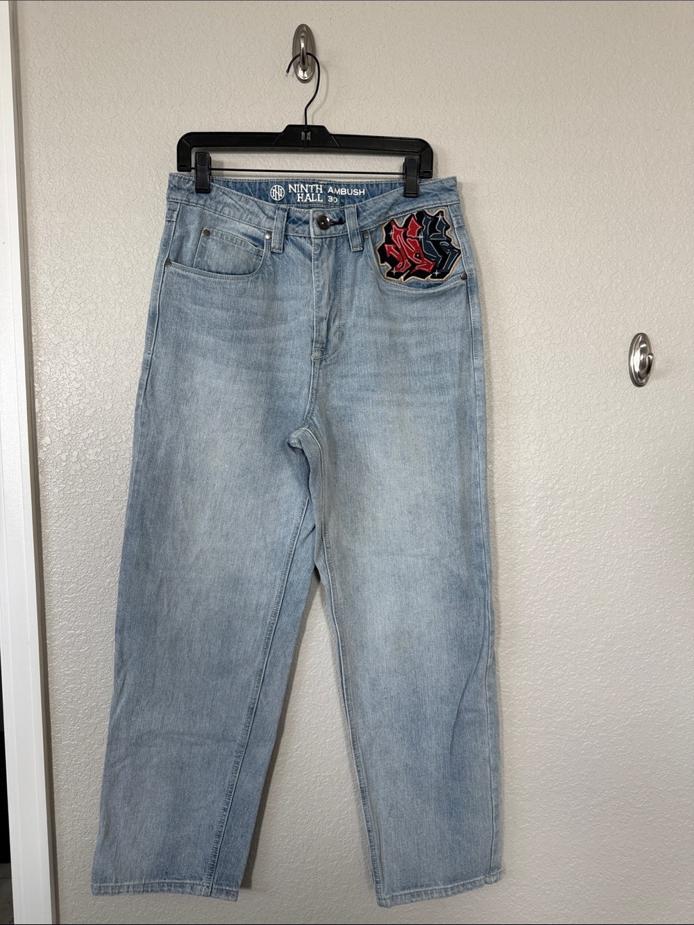 Ninth Hall Fundamentals Ambush Light Blue Relaxed Jeans embroidered with patches